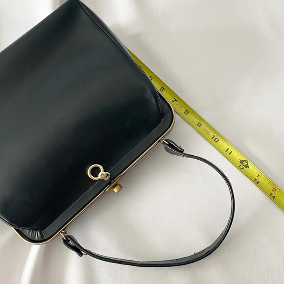 Vintage Black Leather Handbag - Retro Structured Top Handle Purse - Picture 10 of 12